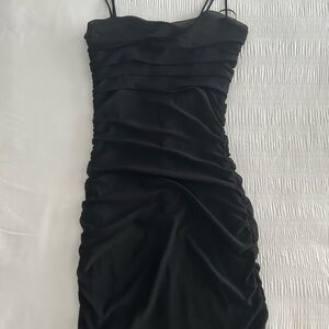 Garage Black Asymmetrical Ruched Mini Dress